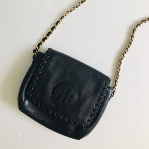 Marion Small Flap Black Leather Cross Body Bag